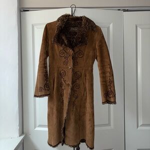 Vintage Guess Suede Long Coat with Faux Fur